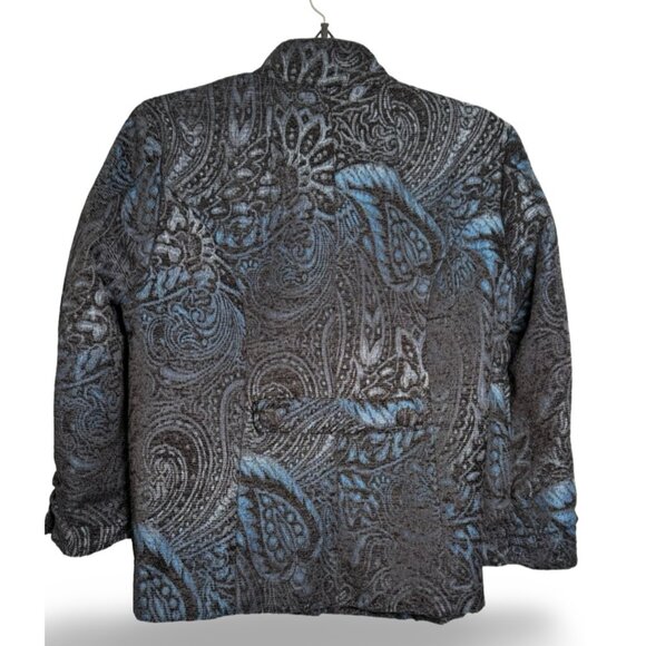 Chico's Jacket Womens Small Button Up Boho Paisley Tapestry Blue Black Pockets - Picture 2 of 10